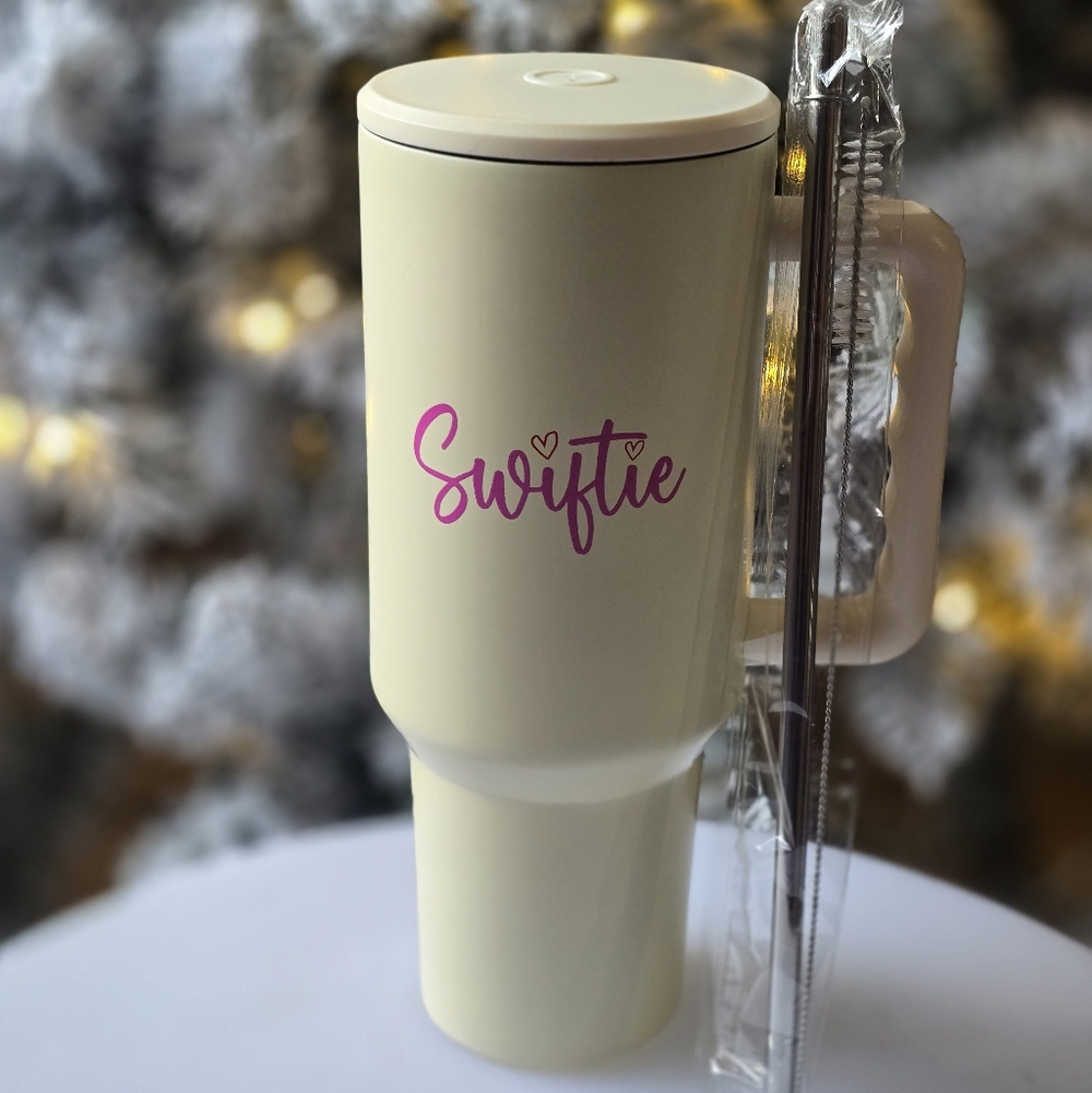 Large Cream Travel Mug with Straw
